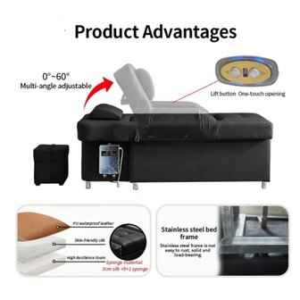Multi-function Head spa bed Luxurious with footbath&ndash; adjustable &ndash; Black