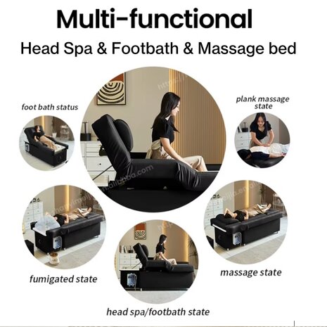 Multi-function Head spa bed Luxurious with footbath– adjustable – Black